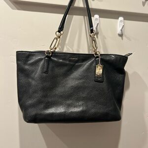 Coach Black Leather Tote with Gold Chain Straps